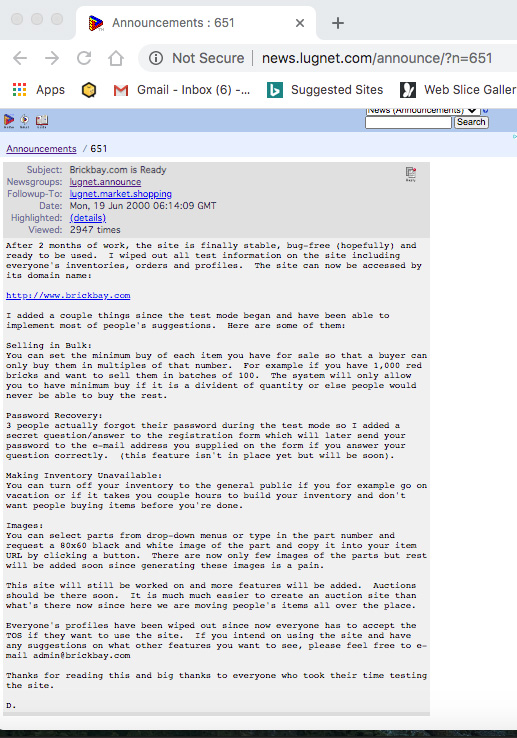 Dan Jezek message launching BrickBay