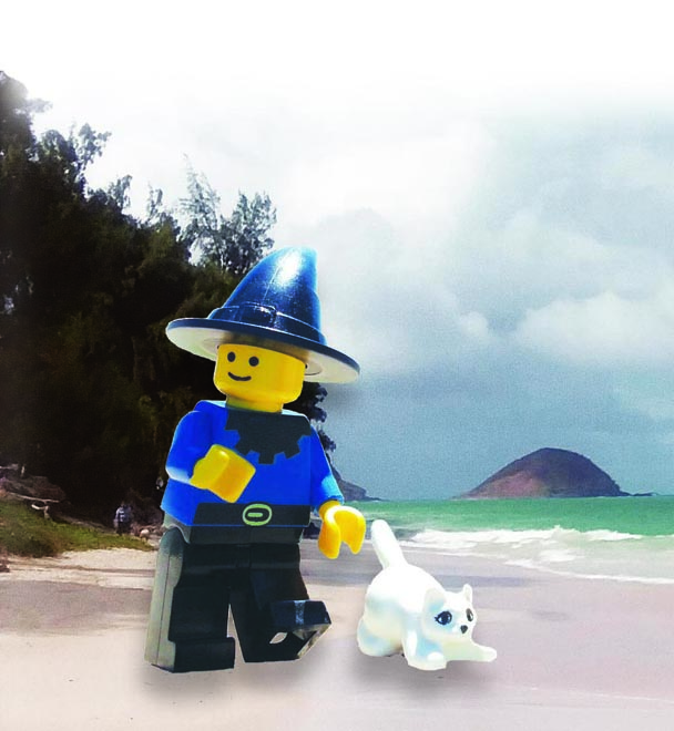 Dan admin minifig looking back from Kailu Bay