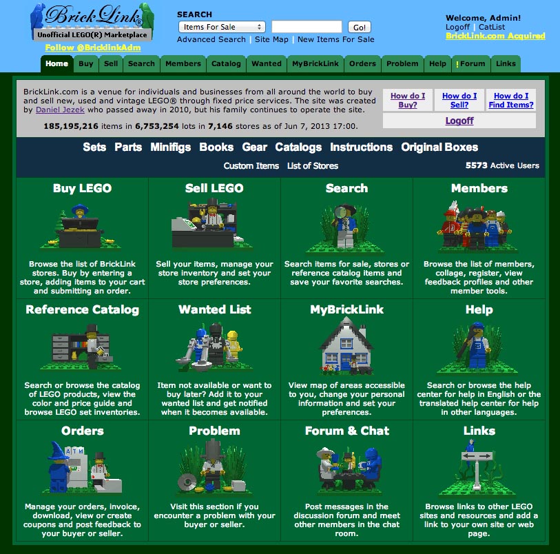 classic front page of bricklink