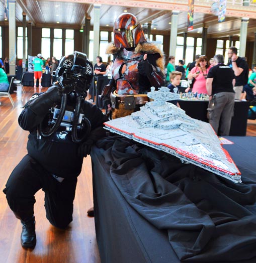 Space troopers sizing up their transportation.